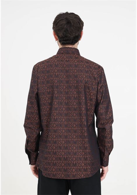 Brown men's shirt with all over logo MOSCHINO | A020326311103