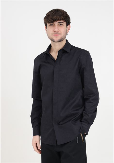 Black men's shirt with all over logo MOSCHINO | A020326311555