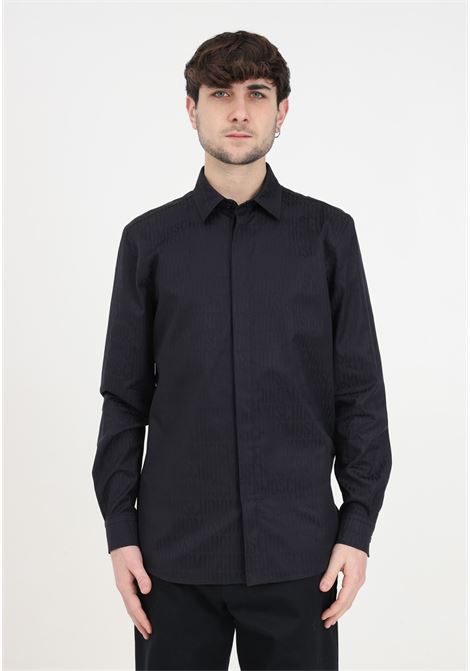 Black men's shirt with all over logo MOSCHINO | A020326311555