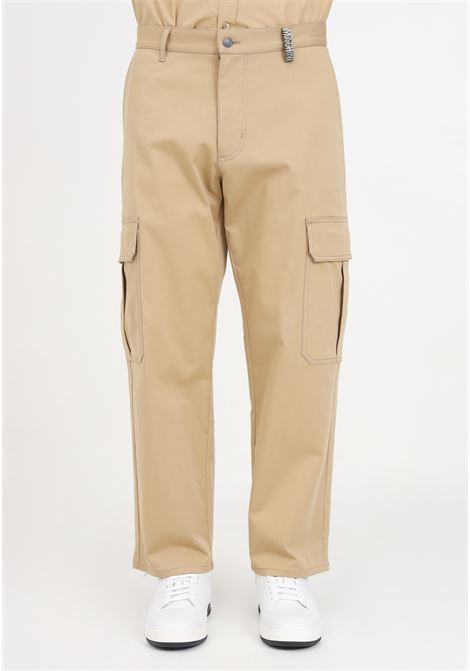 Beige men's trousers in stretch metal lettering gabardine MOSCHINO | A036020210148