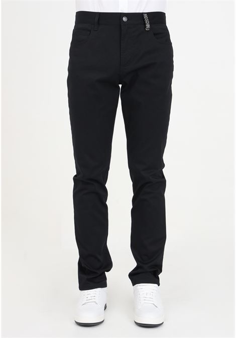 Black men's trousers in stretch metal lettering gabardine MOSCHINO | A036820210555