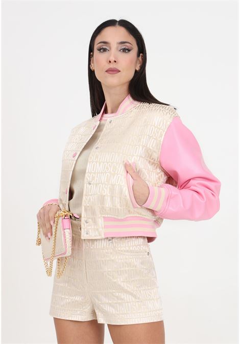 Women's jacket with allover logo and pink sleeves MOSCHINO | A060727153006