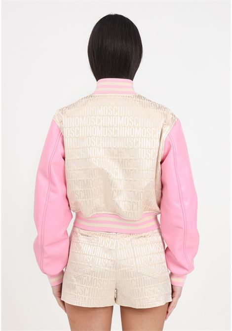 Women's jacket with allover logo and pink sleeves MOSCHINO | A060727153006