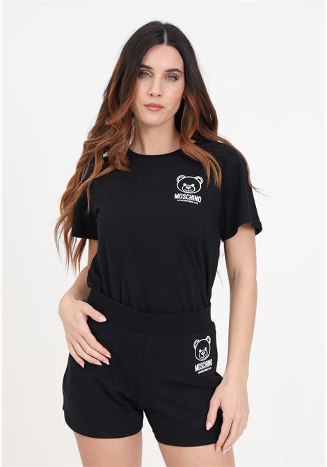 T-shirt donna nera con logo stampato sul petto MOSCHINO | A070344060555