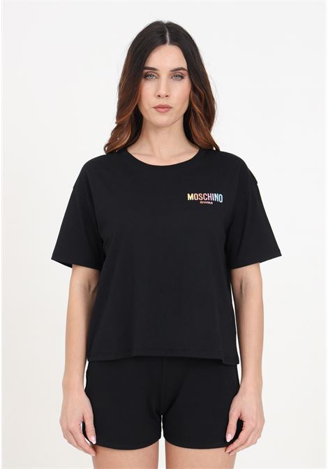 T-shirt nera da donna logo arcobaleno MOSCHINO | A070594070555