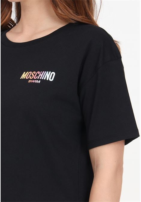 T-shirt nera da donna logo arcobaleno MOSCHINO | A070594070555