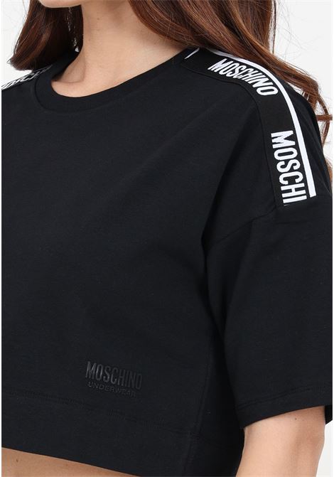 Black women's t-shirt with logo tape and rubber logo MOSCHINO | A071544060555