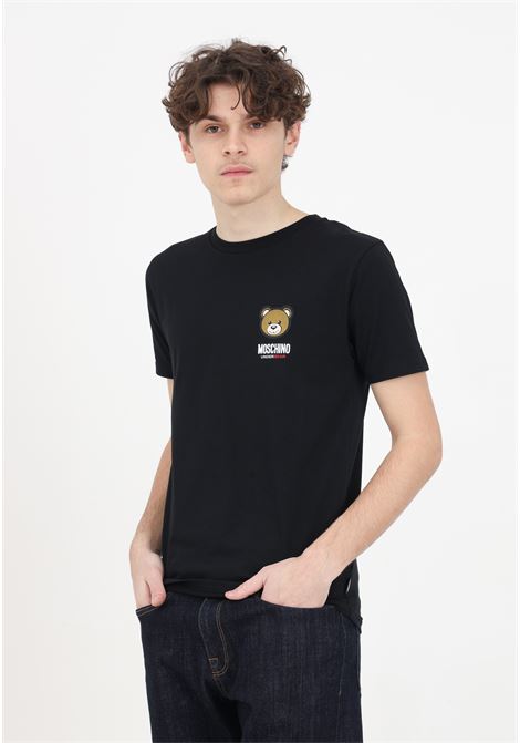 T-shirt da uomo nera con stampa orsetto e logo MOSCHINO | A078844100555