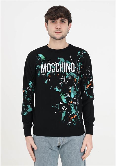 Painted effect men's black sweater MOSCHINO | A092120002555