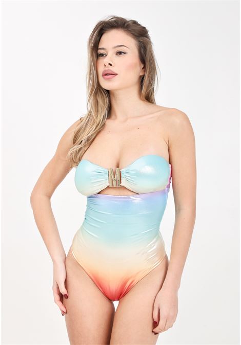 Rainbow women's monokini with gold metal logo plate bandeau MOSCHINO | A490494021888
