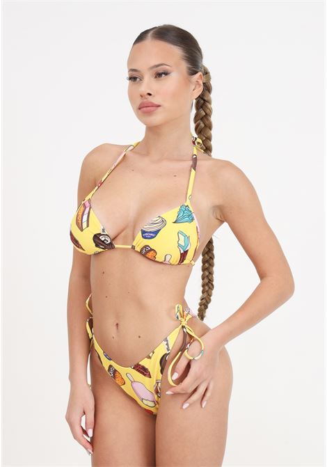Banana yellow women's swim briefs with allover graphic print MOSCHINO | A592994031028