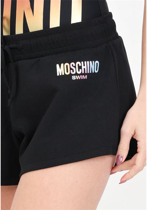 Shorts da donna neri con stampa logo a colori MOSCHINO | A670494100555