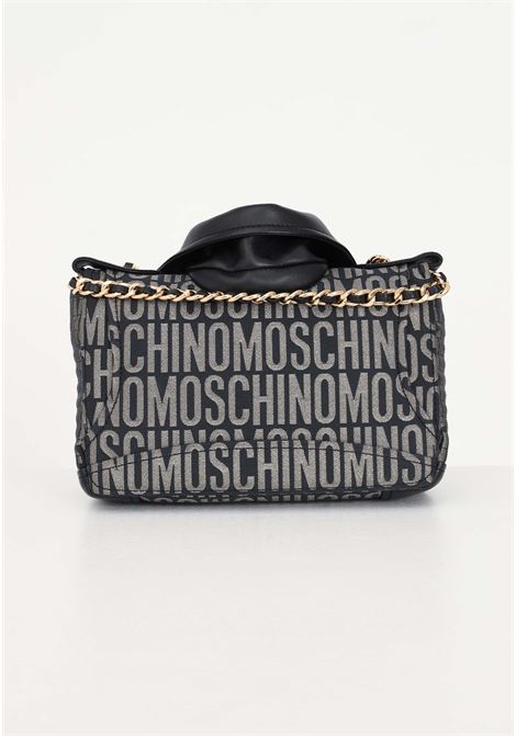 Black and gold women's biker shoulder bag with printed logo MOSCHINO | A742882691555