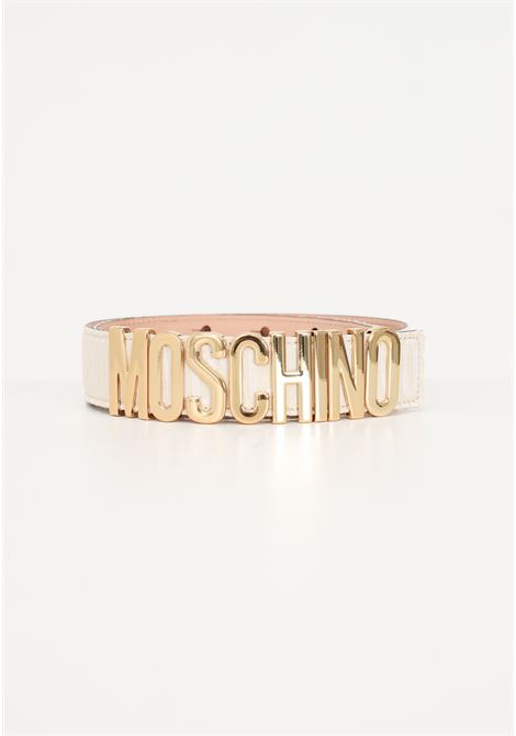 Women's beige allover belt with beige gold lettering logo MOSCHINO | A800182682006