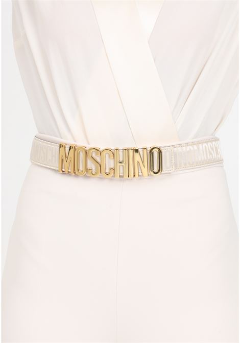 Women's beige allover belt with beige gold lettering logo MOSCHINO | A800182682006