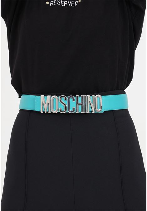 Belt for men and women in aqua green with silver lettering MOSCHINO | A800280021365