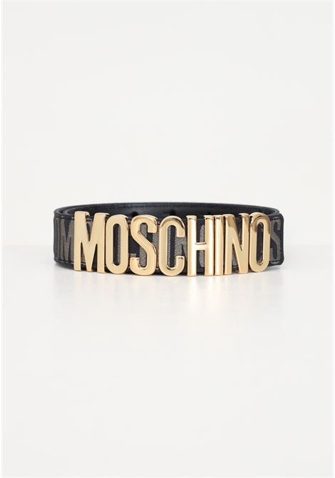 Cintura nera da donna base nera logo all over lettering oro MOSCHINO | A801082692555