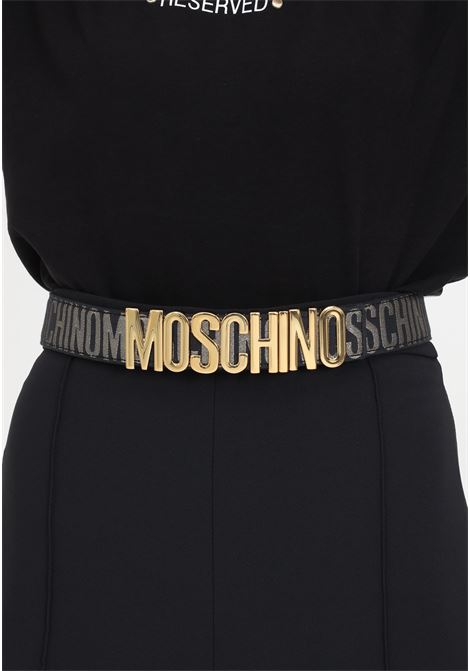Cintura nera da donna base nera logo all over lettering oro MOSCHINO | A801082692555
