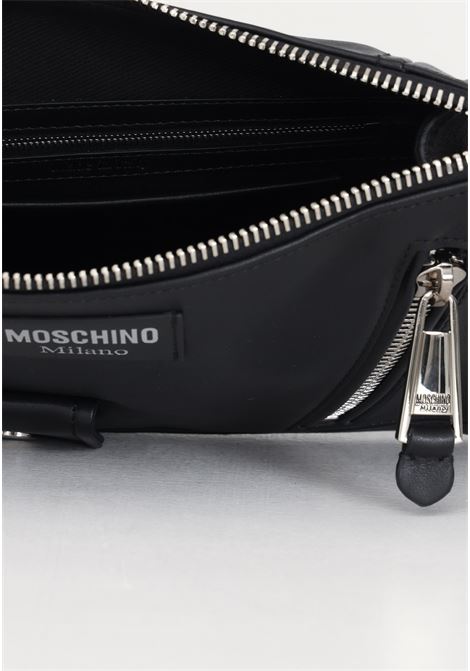 Black women's and men's leather clutch bag with zipper element and pocket MOSCHINO | A840280020555