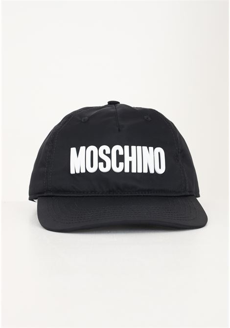 Black and white men's hat in adjustable logo embroidery canvas MOSCHINO | A920182731555