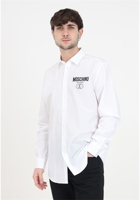 Camicia da uomo bianca con logo nero MOSCHINO | J021520351001