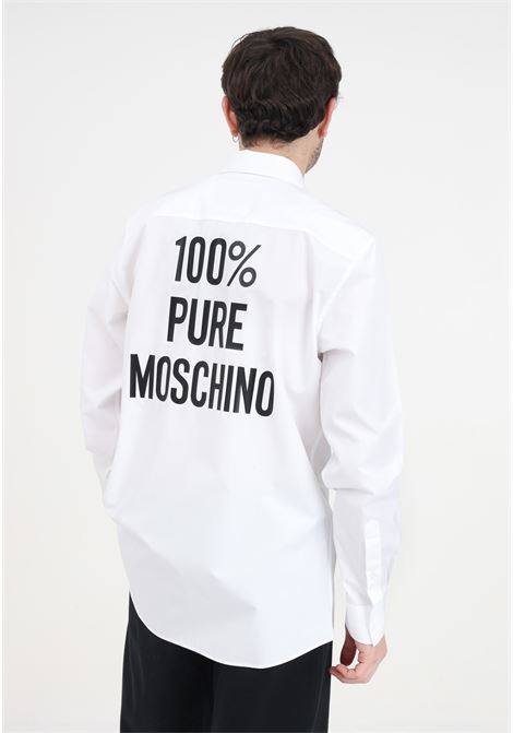 Camicia da uomo bianca con stampa sul retro nera MOSCHINO | J022502351001