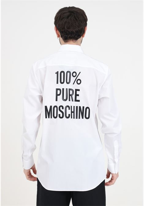 Camicia da uomo bianca con stampa sul retro nera MOSCHINO | J022502351001