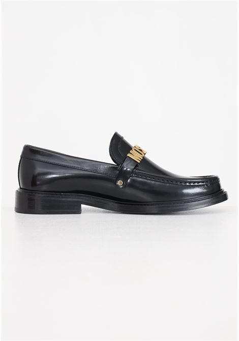 Black men's loafers with logo lettering MOSCHINO | MB10113C1IGB0000