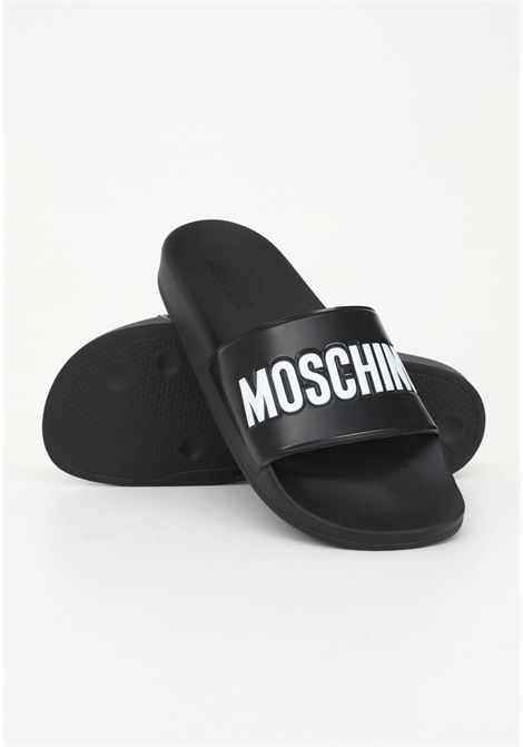 Black men's slippers with logo lettering MOSCHINO | MB28022G1IG10000