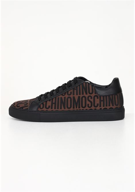 Brown men's sneakers with contrasting allover logo MOSCHINO | MM15012G1I10130A