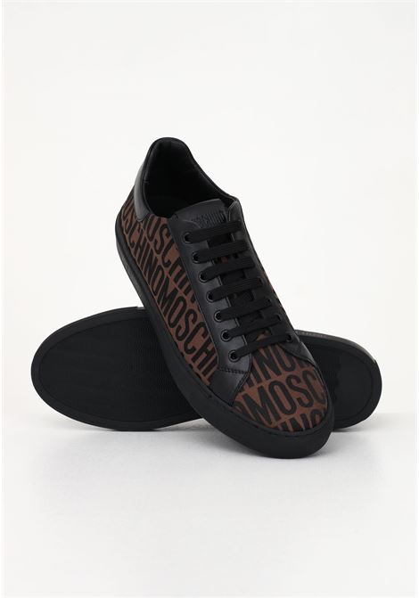 Brown men's sneakers with contrasting allover logo MOSCHINO | MM15012G1I10130A