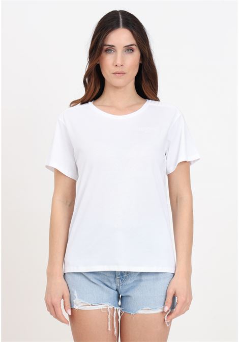 T-shirt da donna bianca con logo sulle spalle e sul petto MOSCHINO | V070494070001