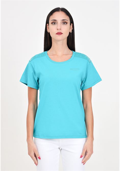 T-shirt da donna verde acqua con logo sulle spalle e sul petto MOSCHINO | V070494070366