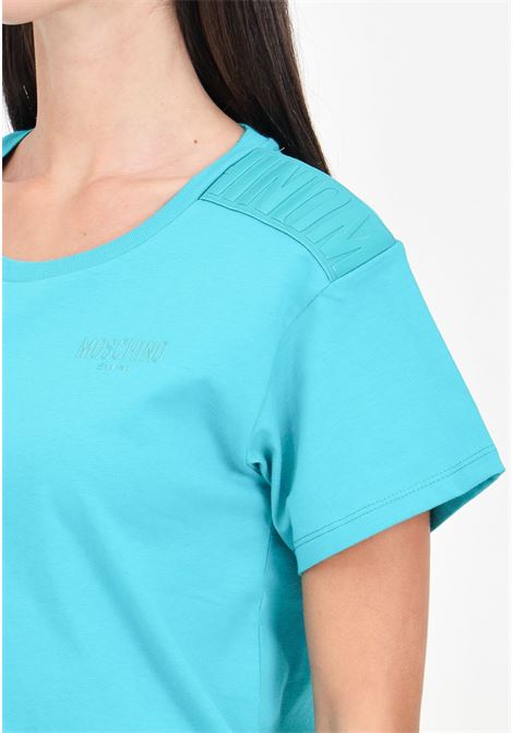 Aqua green women's t-shirt with logo on the shoulders and chest MOSCHINO | V070494070366