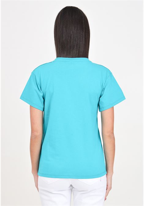 T-shirt da donna verde acqua con logo sulle spalle e sul petto MOSCHINO | V070494070366