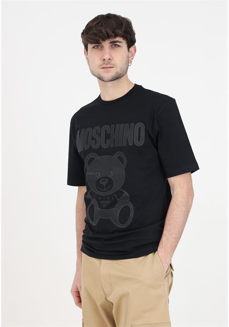 Black men's t-shirt in teddy mesh jersey MOSCHINO | V072720411555