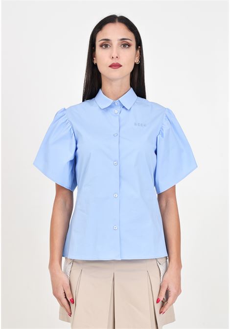 Light blue women's and girls' shirt with embroidered logo MSGM | S4MSJGSI069186