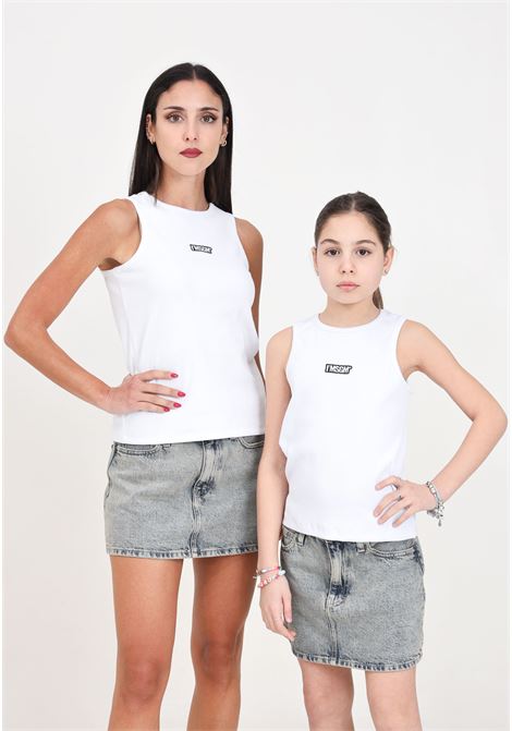White women's top for girls with contrasting stitched logo MSGM | S4MSJGTA314001