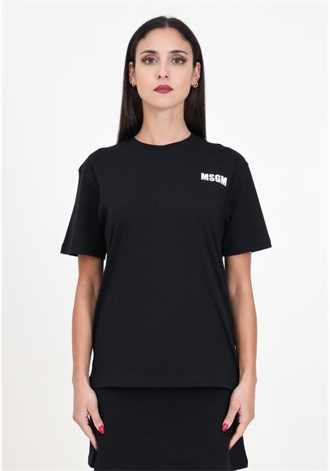 T-shirt donna bambina nera con logo stampa in contrasto MSGM | S4MSJUTH005110