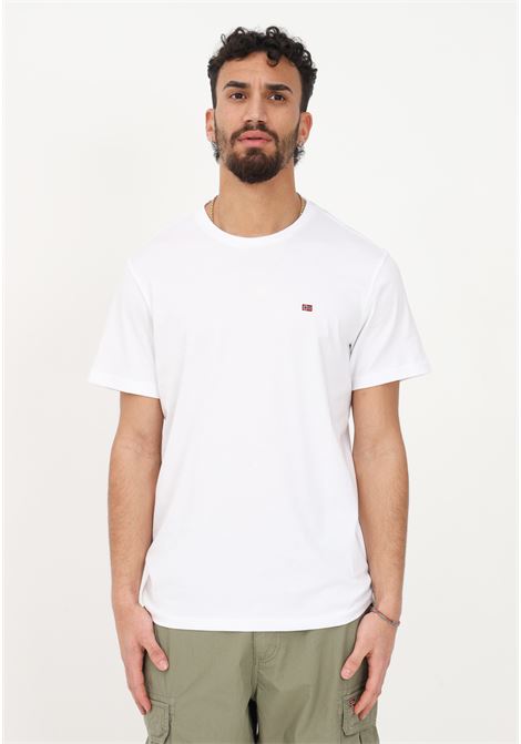 T-shirt casual bianca da uomo con ricamo logo NAPAPIJRI | NP0A4H8D002121