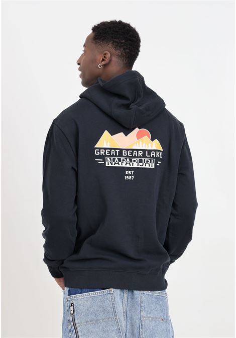 Black men's sweatshirt with logo print on the front and color embroidery print on the back NAPAPIJRI | NP0A4HP20411411