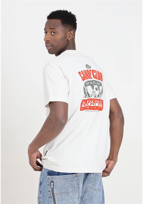 T-shirt da uomo bianca con stampa logo sul davanti e sul retro a colori NAPAPIJRI | NP0A4HTQN1A1N1A1