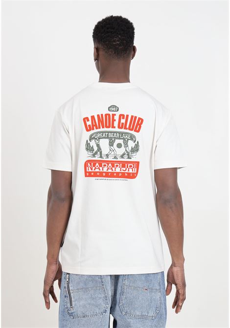 T-shirt da uomo bianca con stampa logo sul davanti e sul retro a colori NAPAPIJRI | NP0A4HTQN1A1N1A1