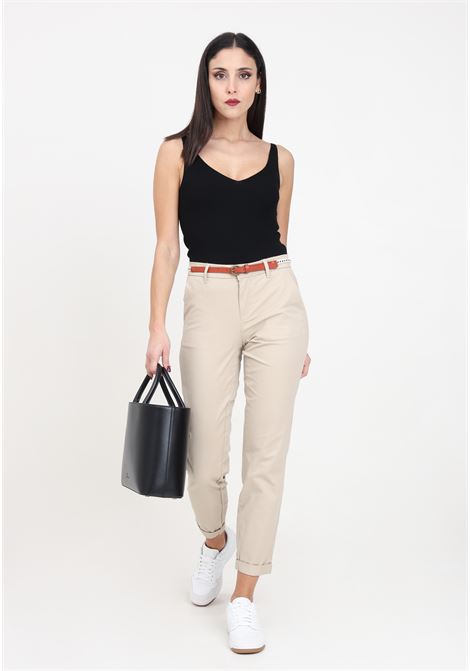 Beige women's trousers with strap ONLY | 15218519Humus