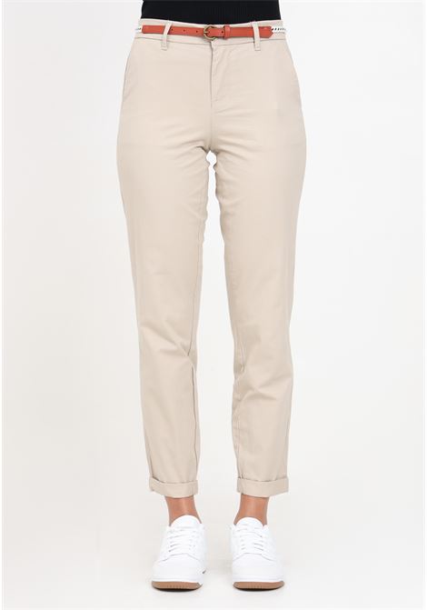 Beige women's trousers with strap ONLY | 15218519Humus