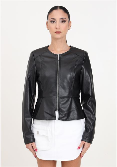 Women's black leather jacket with front zip ONLY | 15242271Black