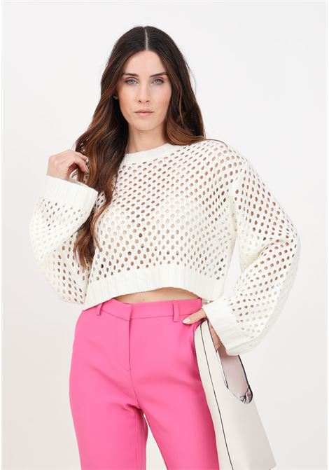 White women's sweater with perforated texture ONLY | 15300575Marshmallow