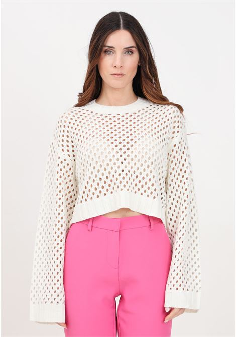 White women's sweater with perforated texture ONLY | 15300575Marshmallow