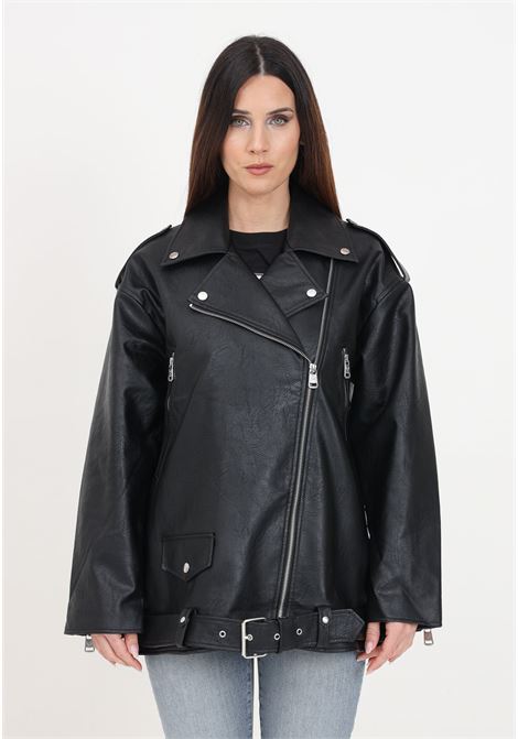 Oversized women's black leather jacket with pockets ONLY | 15310968Black