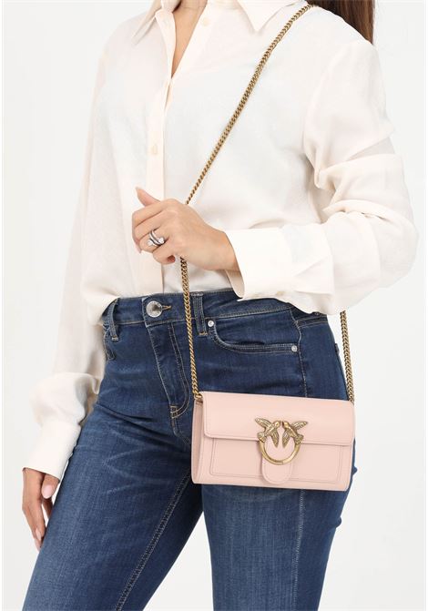 Powder pink women's clutch bag with Love Birds Diamond Cut buckle PINKO | 100062-A0F1O81Q